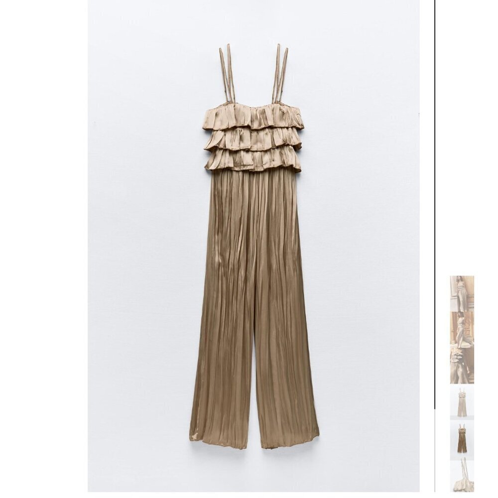 ZARA SATIN PLEATED JUMPSUIT WITH RUFFLES  Size M, L NWT - Picture 5 of 6